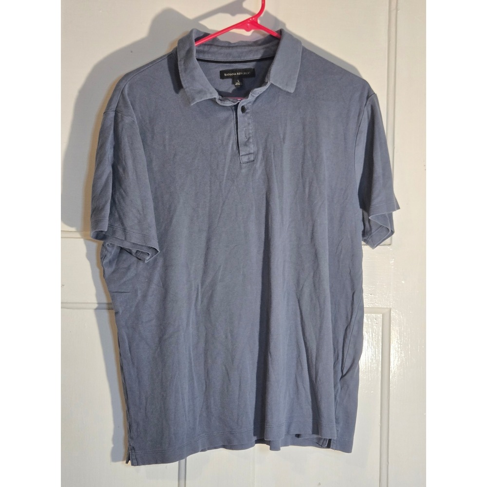 Banana Republic Mens Large Blue Gray Short Sleeve Cotton Jersey Polo Shirt